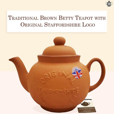 Cauldon Ceramics Traditional Hand Made 4 Cup Terracotta Teapot with Logo | Made with Staffordshire Red Clay