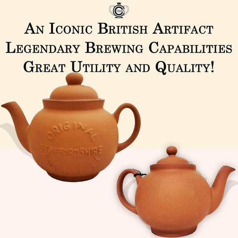 Cauldon Ceramics Traditional Hand Made 4 Cup Terracotta Teapot with Logo | Made with Staffordshire Red Clay