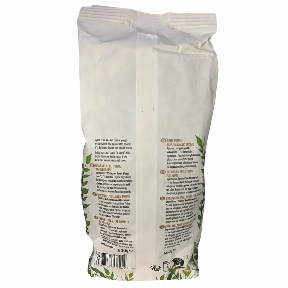 Biona Organic Spelt Penne Wholegrain Pasta 500g