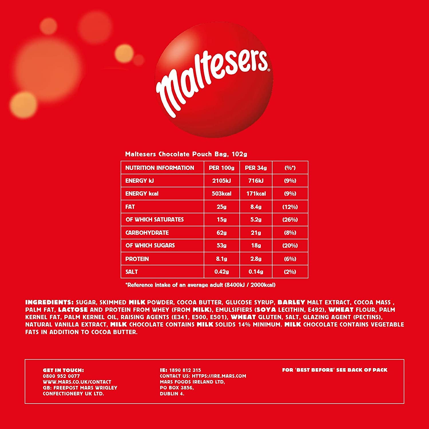 Mars M'ltesers Chocolate Pouch 102g