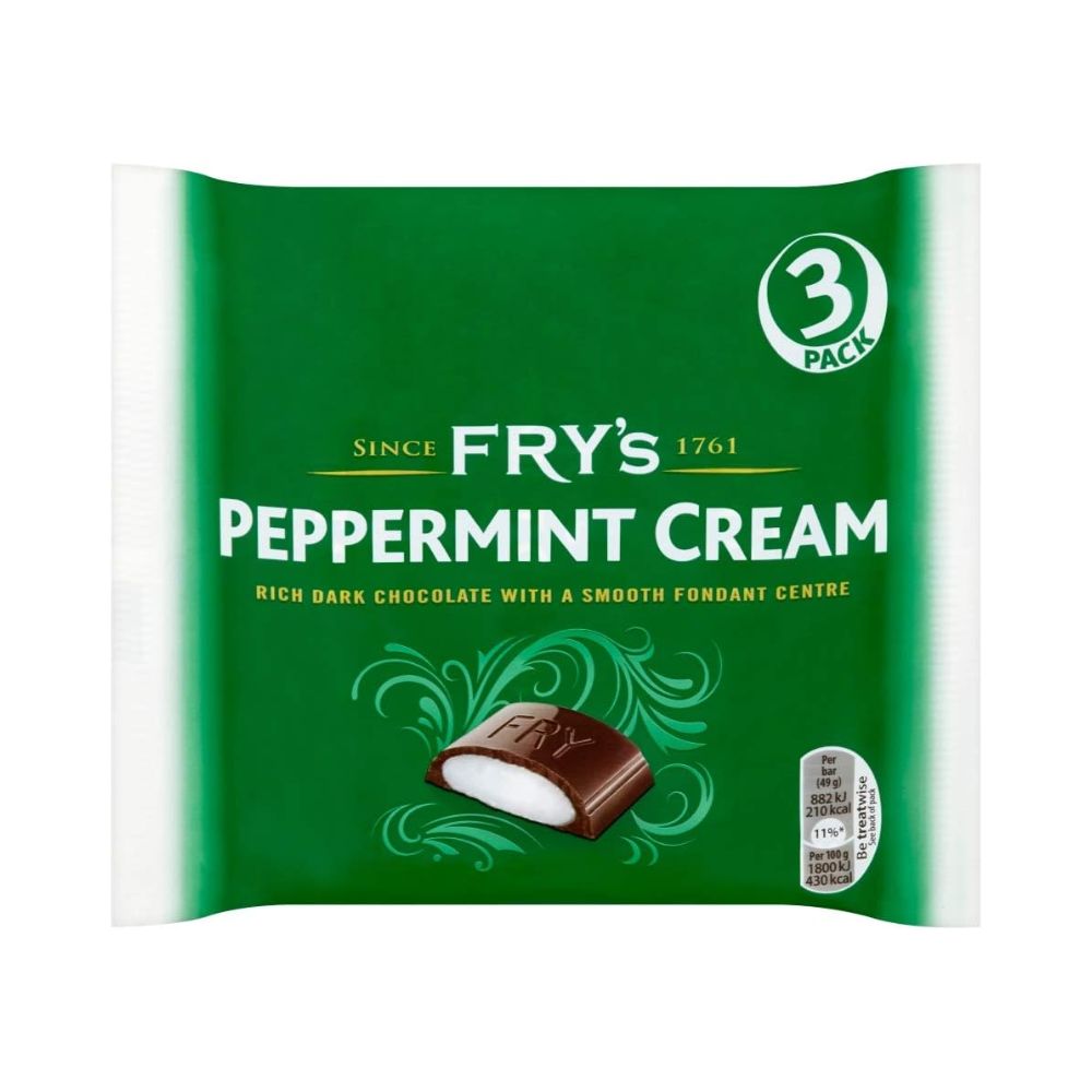 Fry's Peppermint Cream 3 Pack 147g – rich dark chocolate with smooth peppermint fondant centre.
