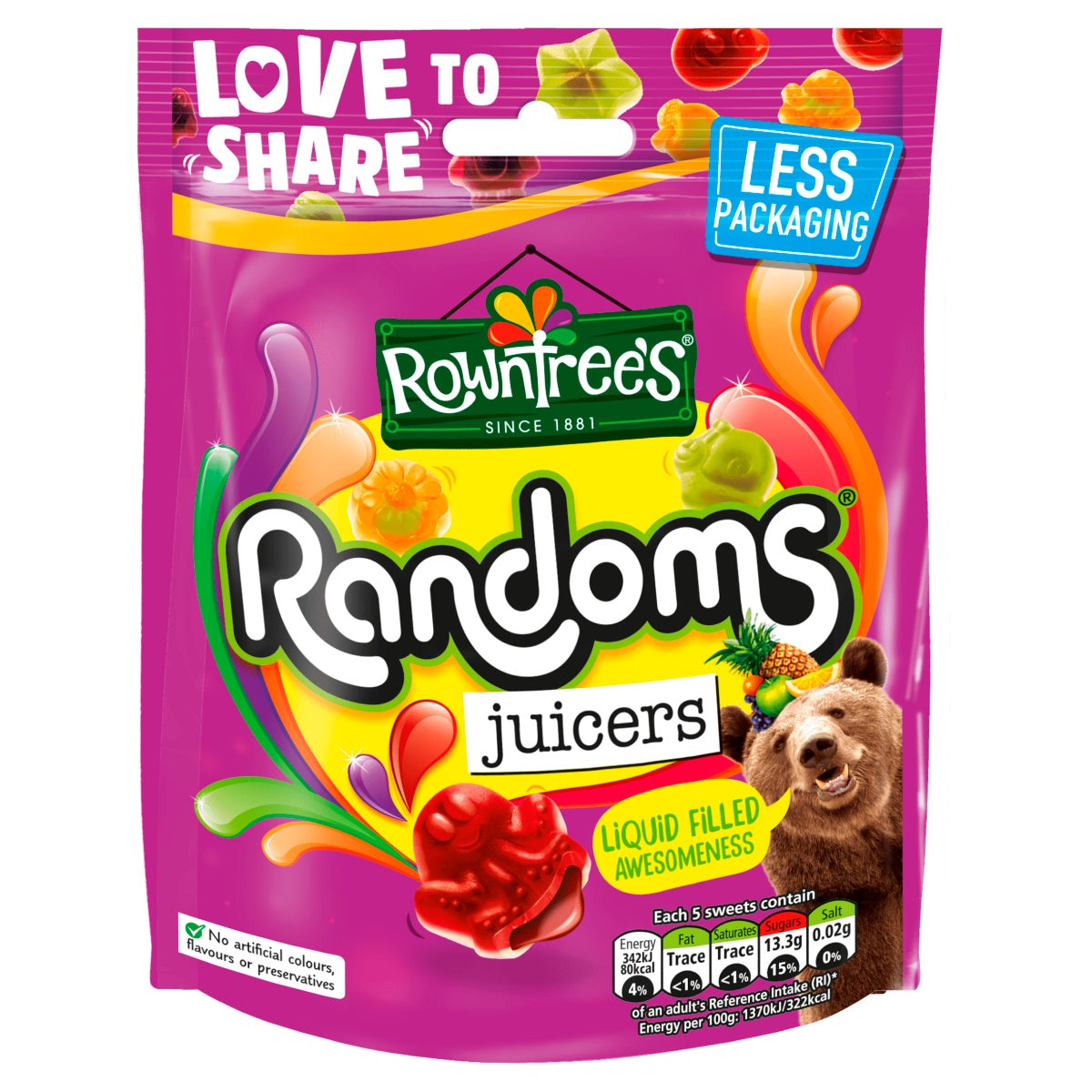 Rowntree's Randoms Juicers Sweets Sharing Bags 140g