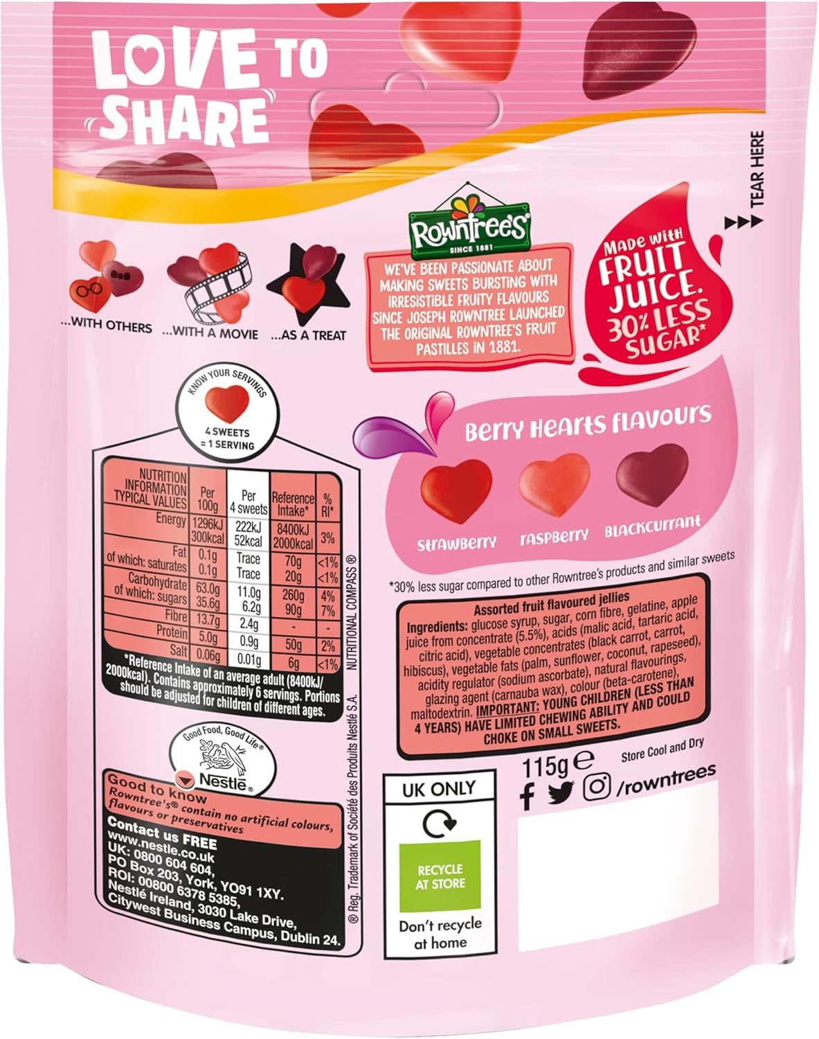 Rowntree’s Berry Hearts Sweets Sharing Bag 115g