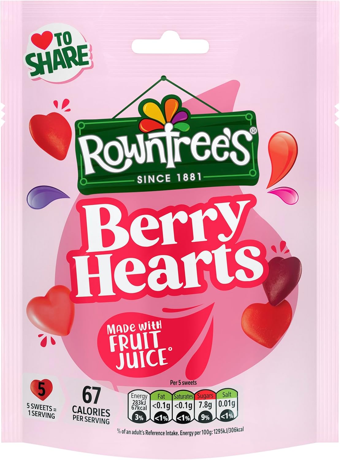 Rowntree’s Berry Hearts Sweets Sharing Bag 115g