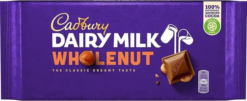 C'bury Dairy Milk Whole Nut Chocolate Bar 180g