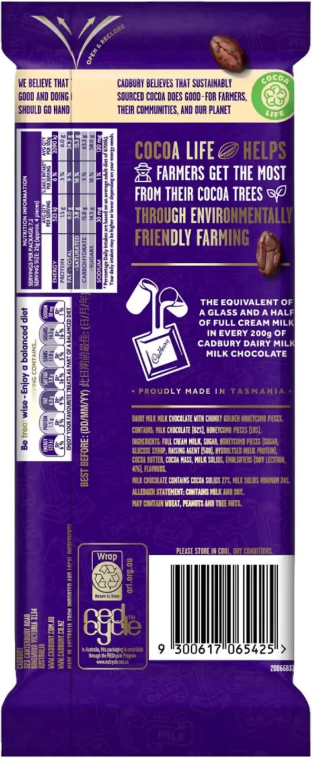 C'bury Dairy Milk Crunchie Chocolate Bar 180g