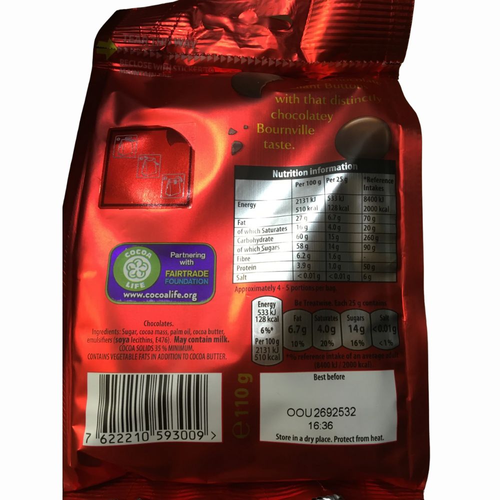 C'bury Bournville Giant Buttons Dark Chocolate 100g