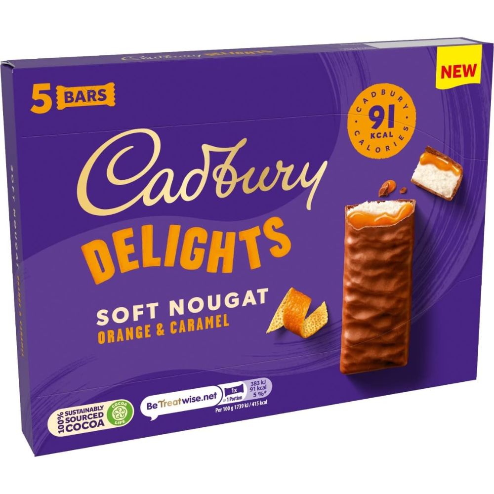 C'bury Delights Soft Nougat Orange & Caramel Bars 5pk 110