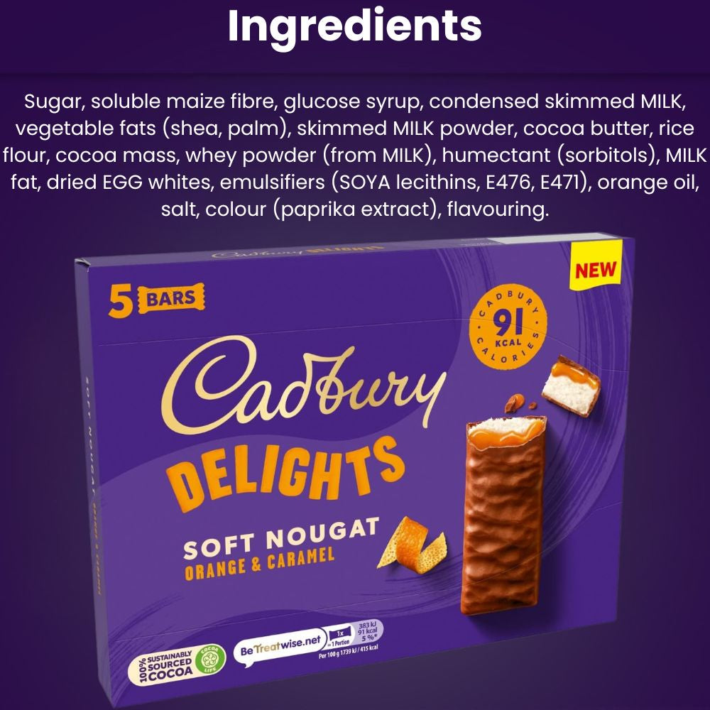 C'bury Delights Soft Nougat Orange & Caramel Bars 5pk 110