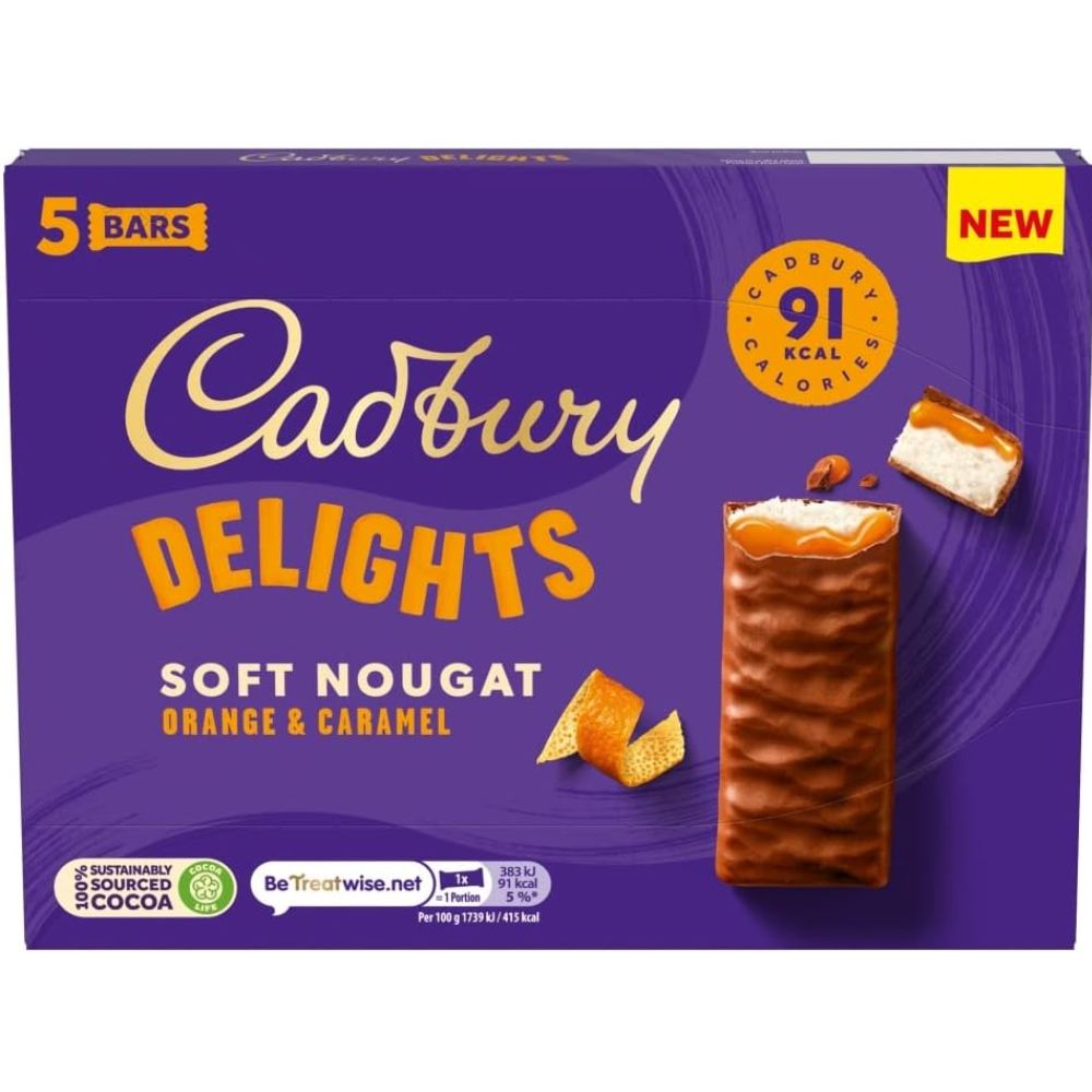 Cadbury Delights Soft Nougat Orange & Caramel Bars 5pk 110
