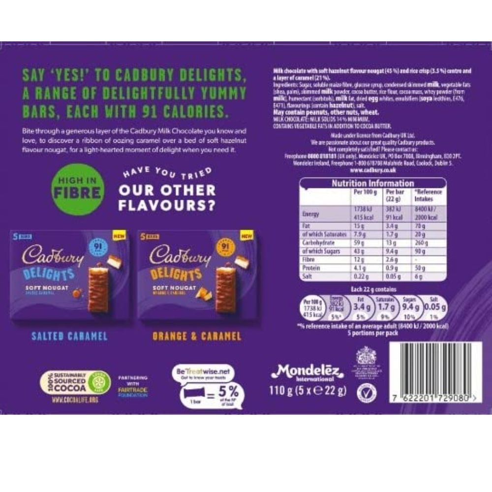 C'bury Delights Hazelnut & Caramel(5*22) 110g