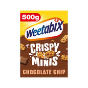 Weetabix Crispy Minis Chocolate Chip Cereal 500g – crispy wheat cereal with chocolate chips for breakfast.