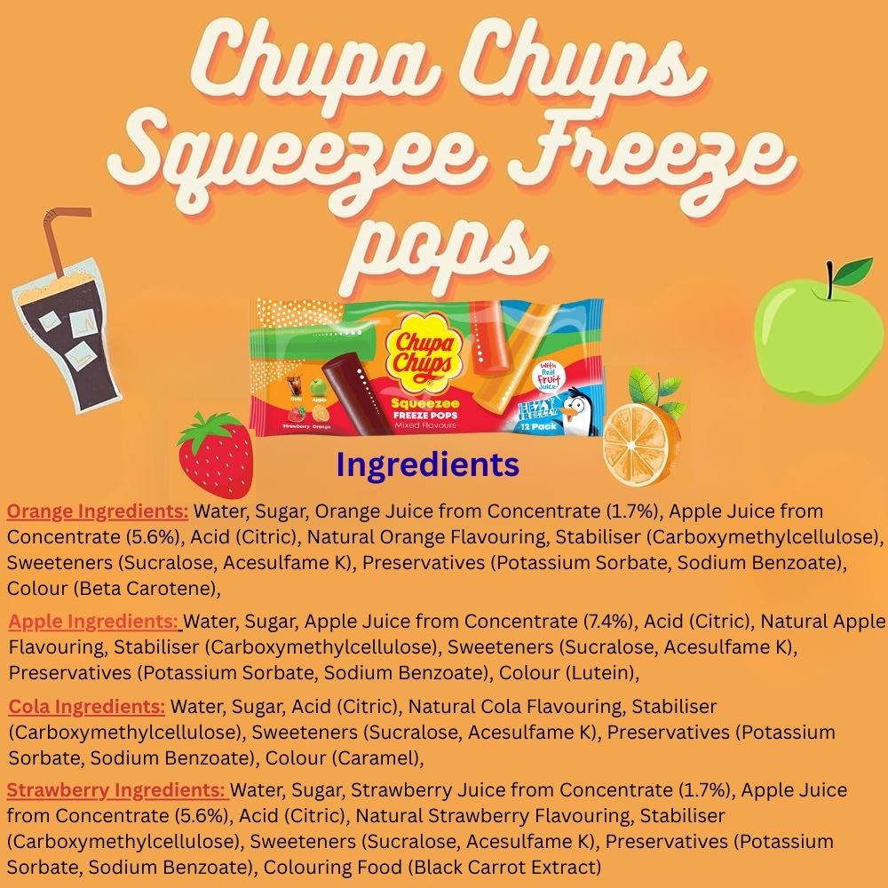 Chupa Chups Squeezee Freeze Pops Mixed Flavours 12pk 45g