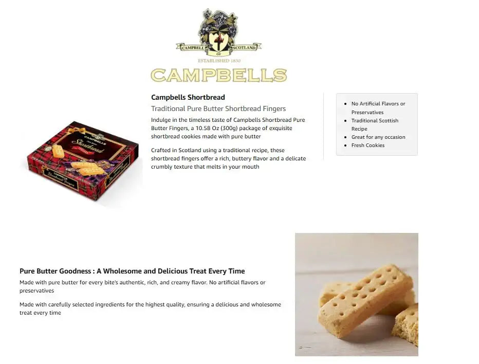 Campbells Shortbread Pure Butter Traditional Fingers Carton 300g