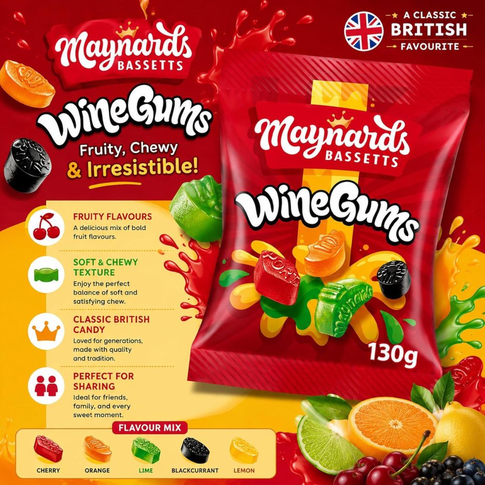 Maynards Bassetts Wine Gum Bag 130g