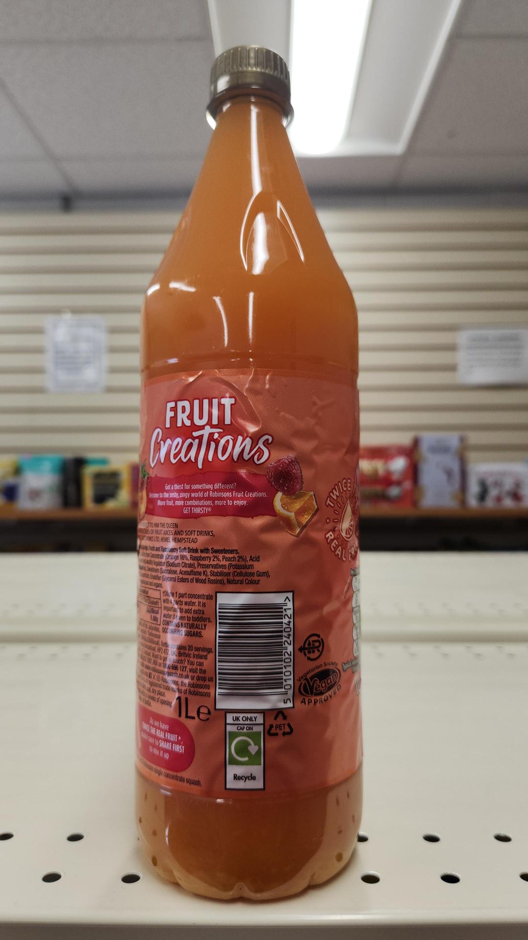 Robinsons Fruit Creations Peach & Raspberry Squash 1ltr