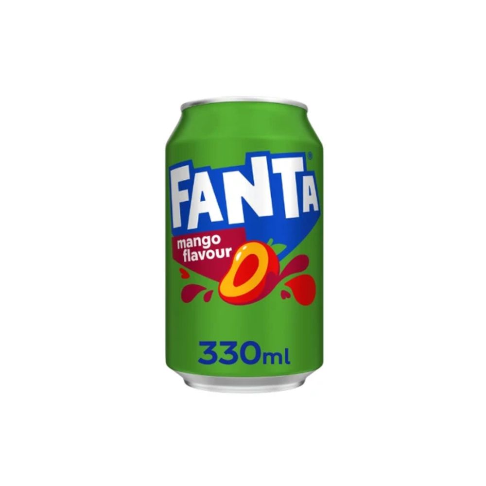 Fanta Mango 330ml Can – refreshing mango flavoured carbonated soft drink with fruity tropical taste.