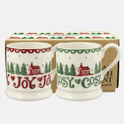 Emma Bridgewater Christmas Cabin Set of 2 1/2 Pint Mugs Boxed