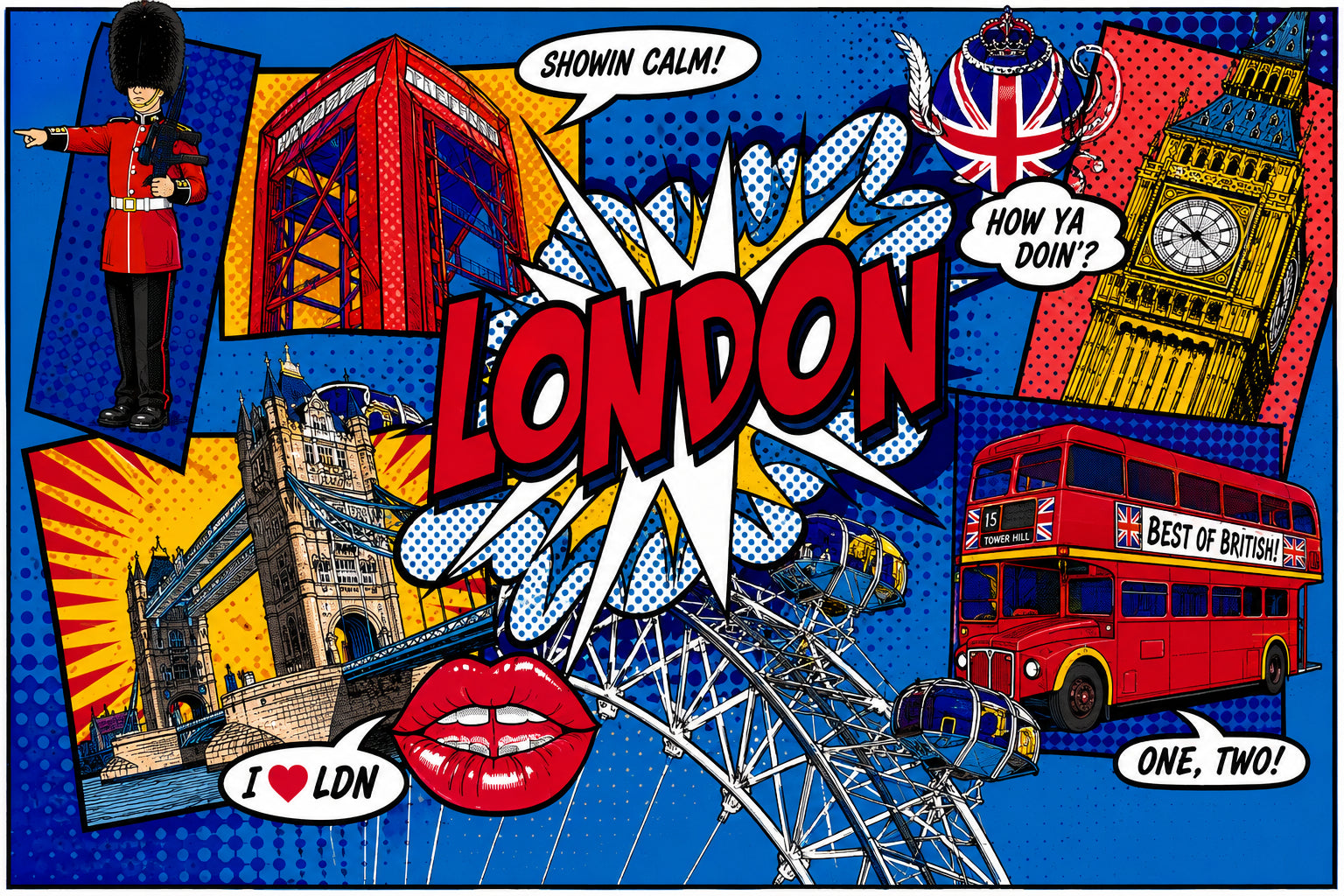 Elgate London Pop Art Tea Towel British tea towel kitchen gift product image
