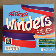Kellogg’s Fruit Winders Doubles fruit snacks with strawberry and blackcurrant flavour, 5 x 17g.