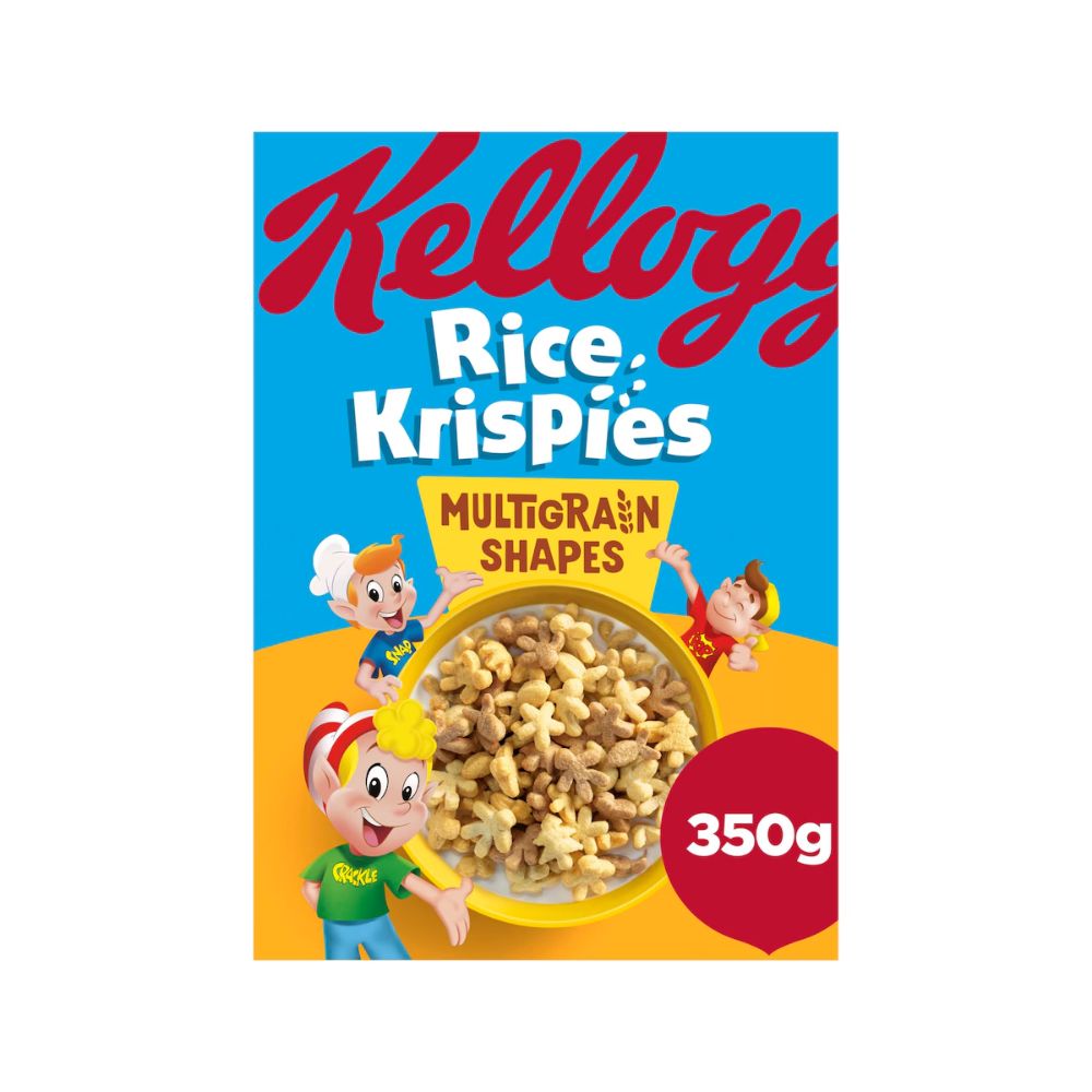Kellogg's Rice Krispies Multigrain Shapes 350g – crispy multigrain breakfast cereal shapes for the whole family.