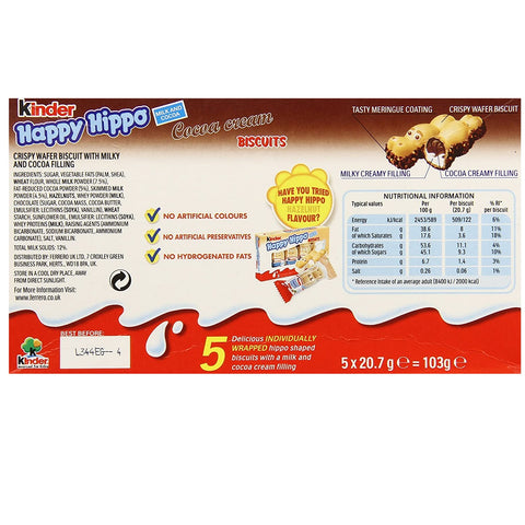 Kinder Happy Hippo Cocoa Cream Biscuits - 5pk X 20.7G (103.5G)