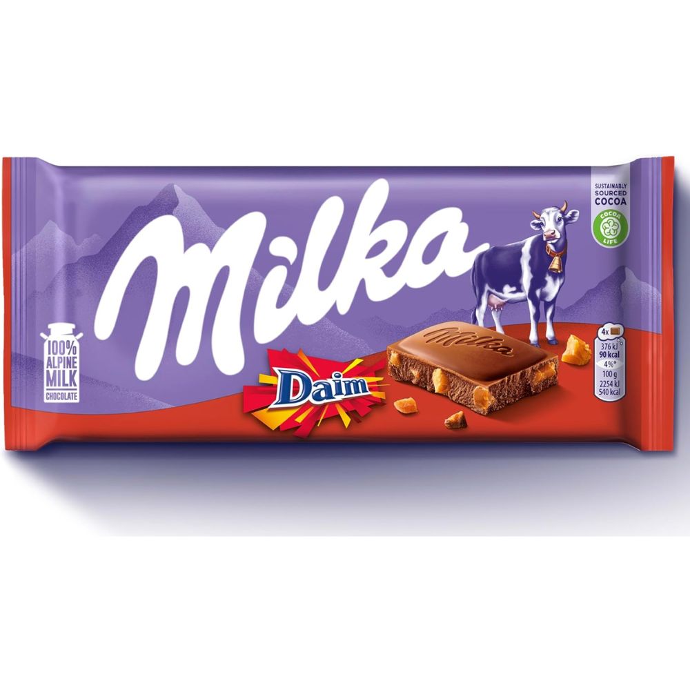 Milka Alpine Daim Milk Chocolate Bar 100g