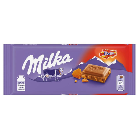 Milka & Daim, Alpine Milk Chocolate with Crunchy Daim Caramel pieces 100g