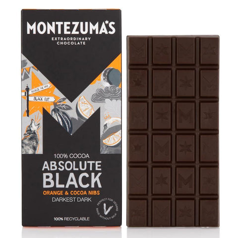 Montezuma's Absolute Black Dark Chocolate with Orange & Cocoa Nibs 90g Bar - British Food Supplies
