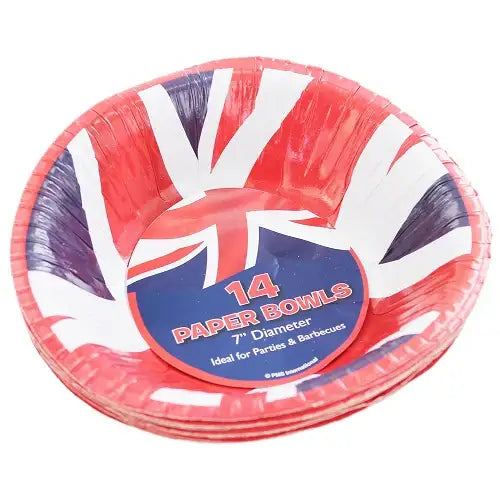 Union Jack Paper Bowls 7" Inches 14 Plates