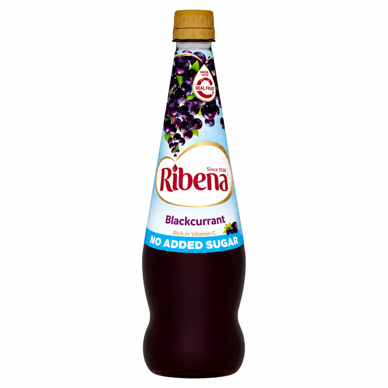 Ribena Blackcurrant no added sugar squash 850ml bottle, classic British fruit drink concentrate