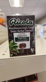 Ricola Liquorice sugar free Swiss herbal sweets 45g bag with natural herb flavour