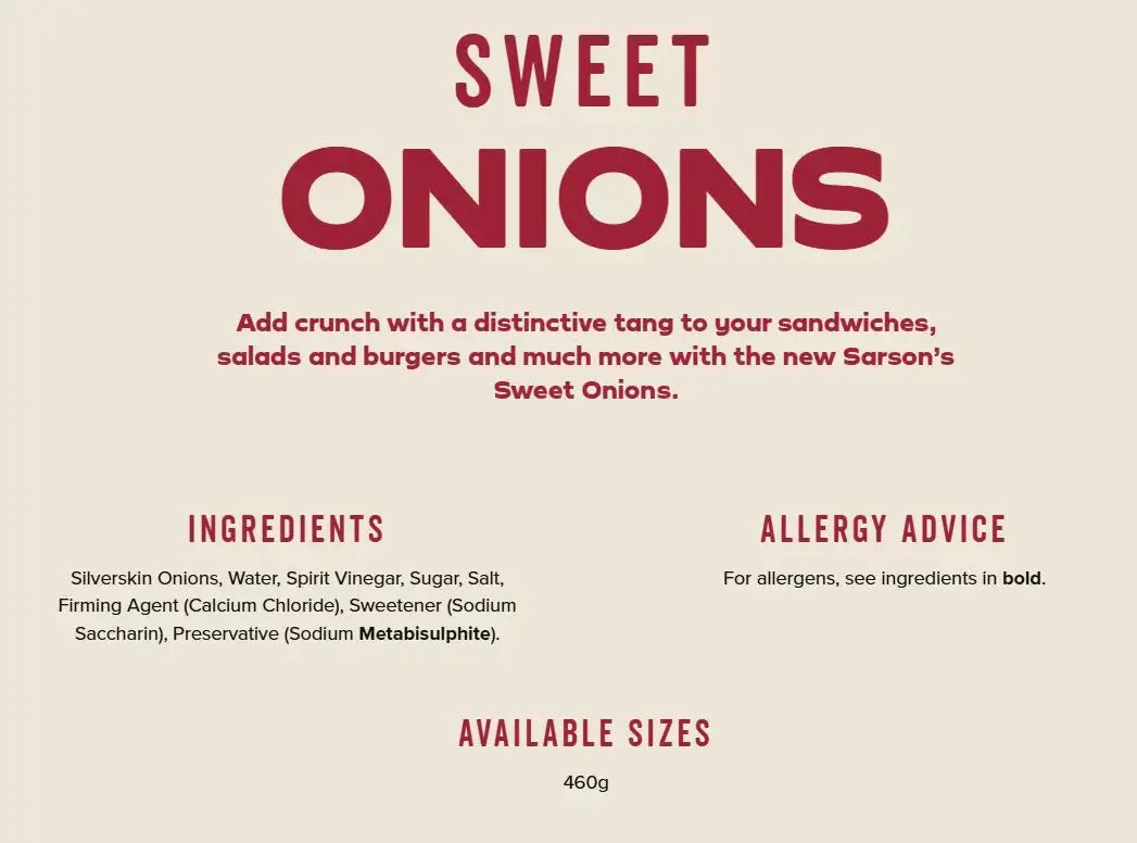Sarson's Sweet Onions Pickle 460g