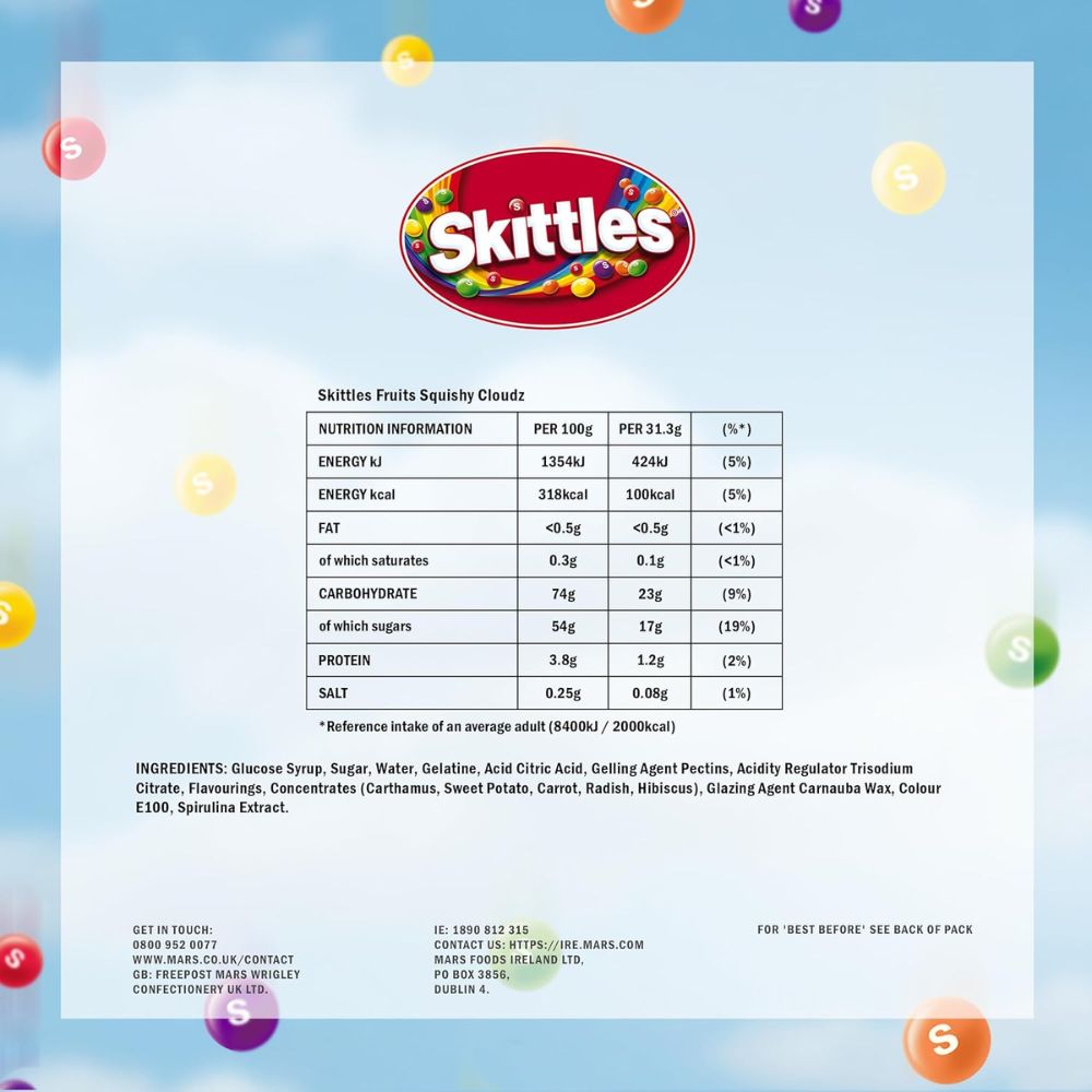 Skittles Squishy Cloudz Fruit Sweets Pouch Bag 94g