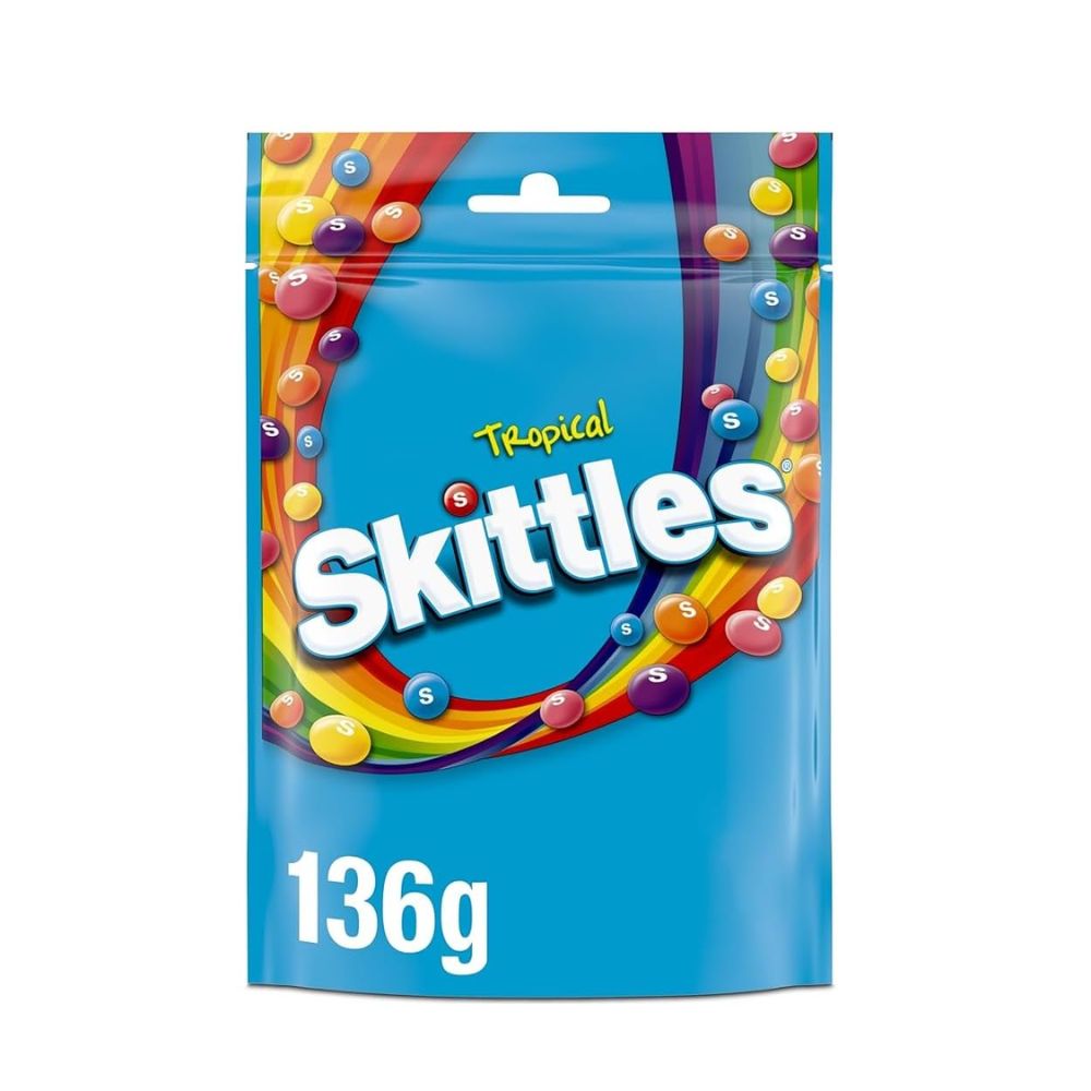 Skittles Tropical Vegan Chewy Candy 136g Fruity Tropical Flavoured Sweets Pouch