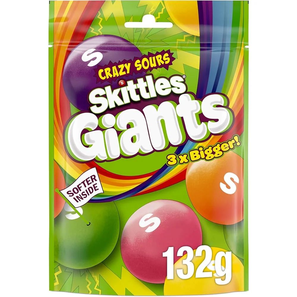 Skittles Giants Crazy Sours 3x Bigger Chewy Candy 132g Fruity Sour Sweets Pouch