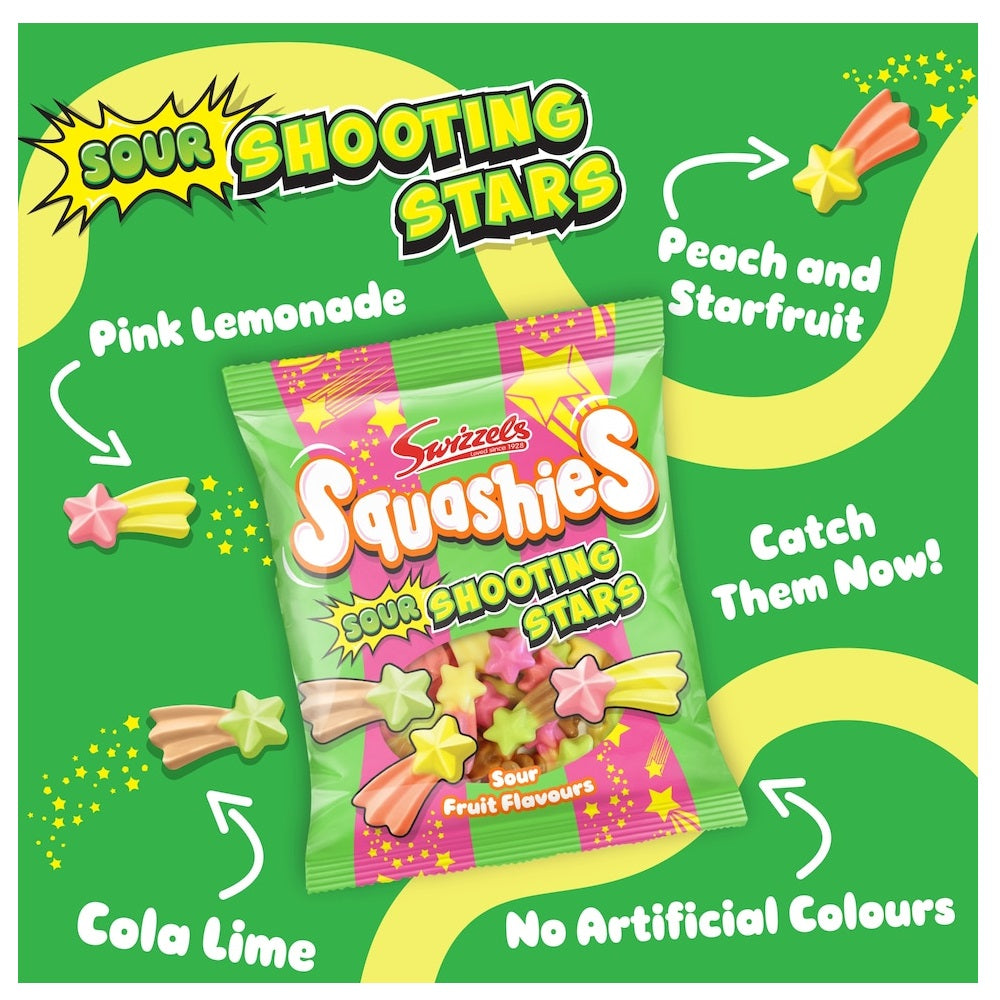 Swizzels Squashies Sour Shooting Stars Gums 100g (Pack of 1)