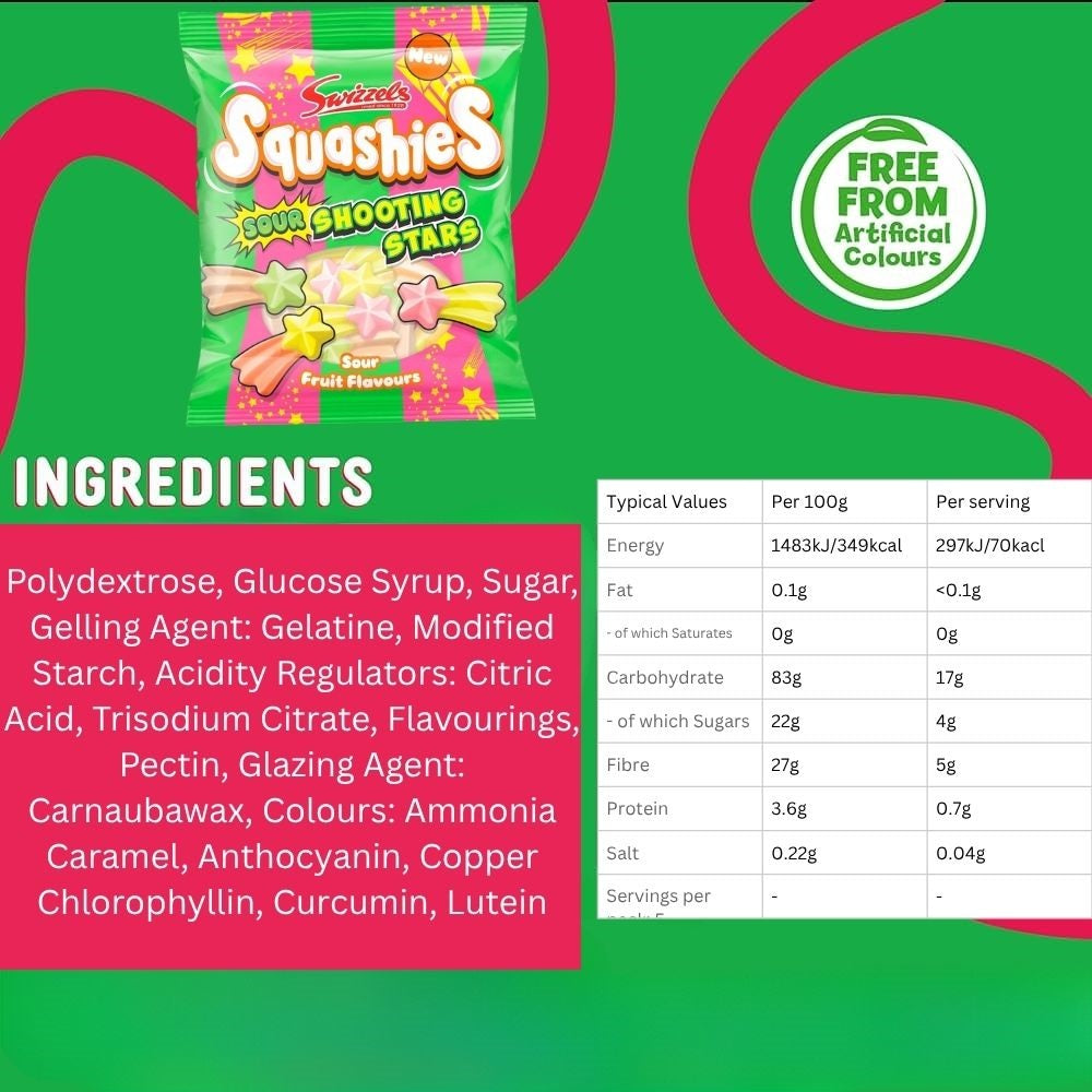 Swizzels Squashies Sour Shooting Stars Gums 100g (Pack of 1)