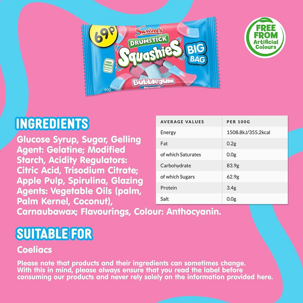 Swizzels Drumstick Squashies Bubblegum Flavour 60g