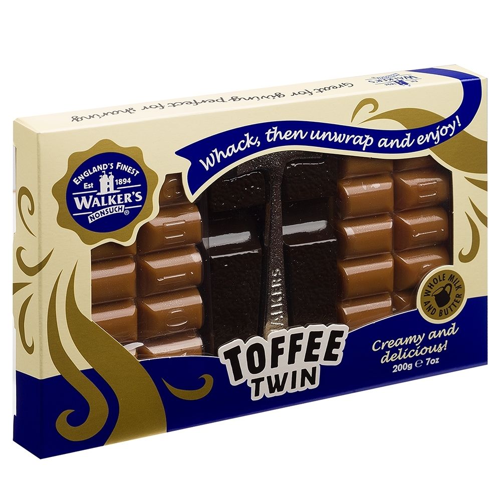 Buy the Walkers Nonsuch Twin Toffee Hammer 200g traditional British toffee gift pack with wooden hammer