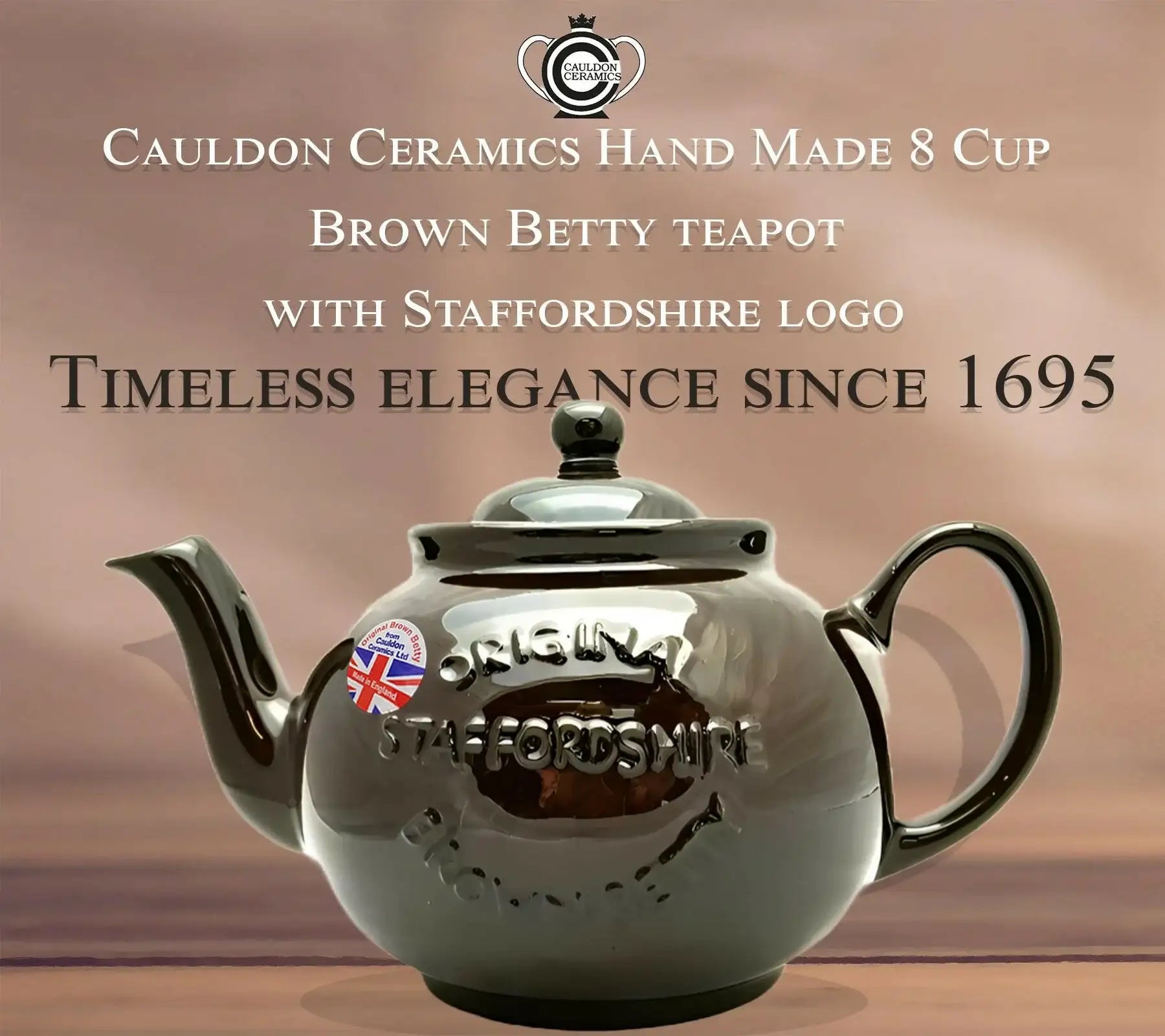 Cauldon Ceramics Brown Betty 8 Cup Teapot with Logo - British Food Supplies