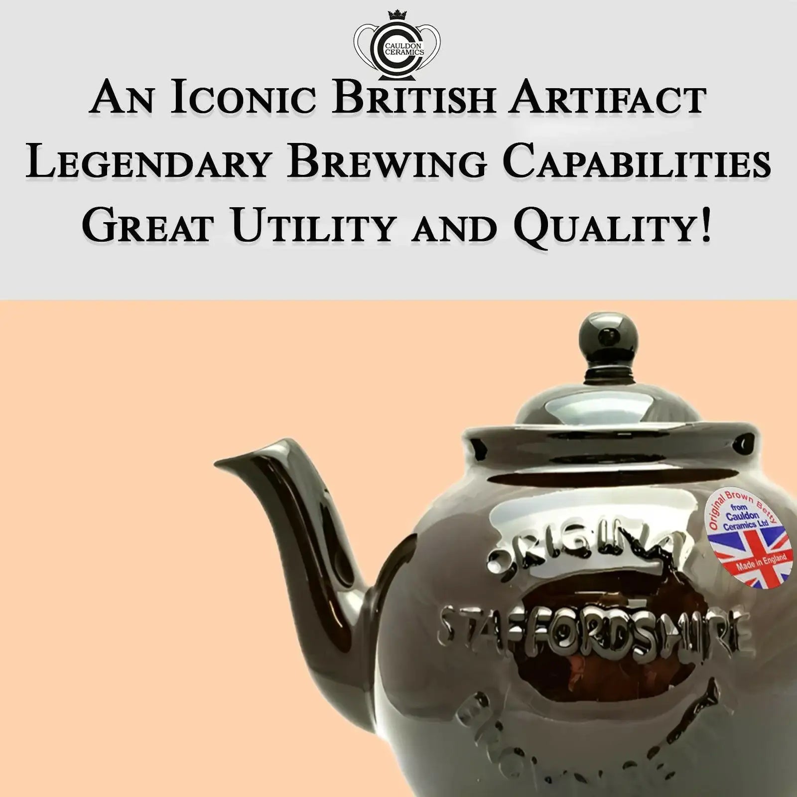 Cauldon Ceramics Brown Betty 8 Cup Teapot with Logo - British Food Supplies