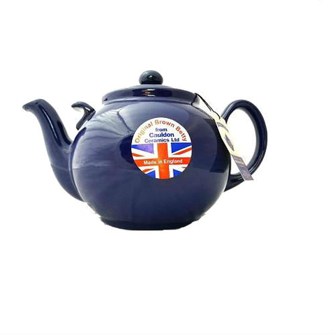 Cauldon Ceramics Brown Betty Teapot - 10 Cup in Cobalt Blue with Helping Hand