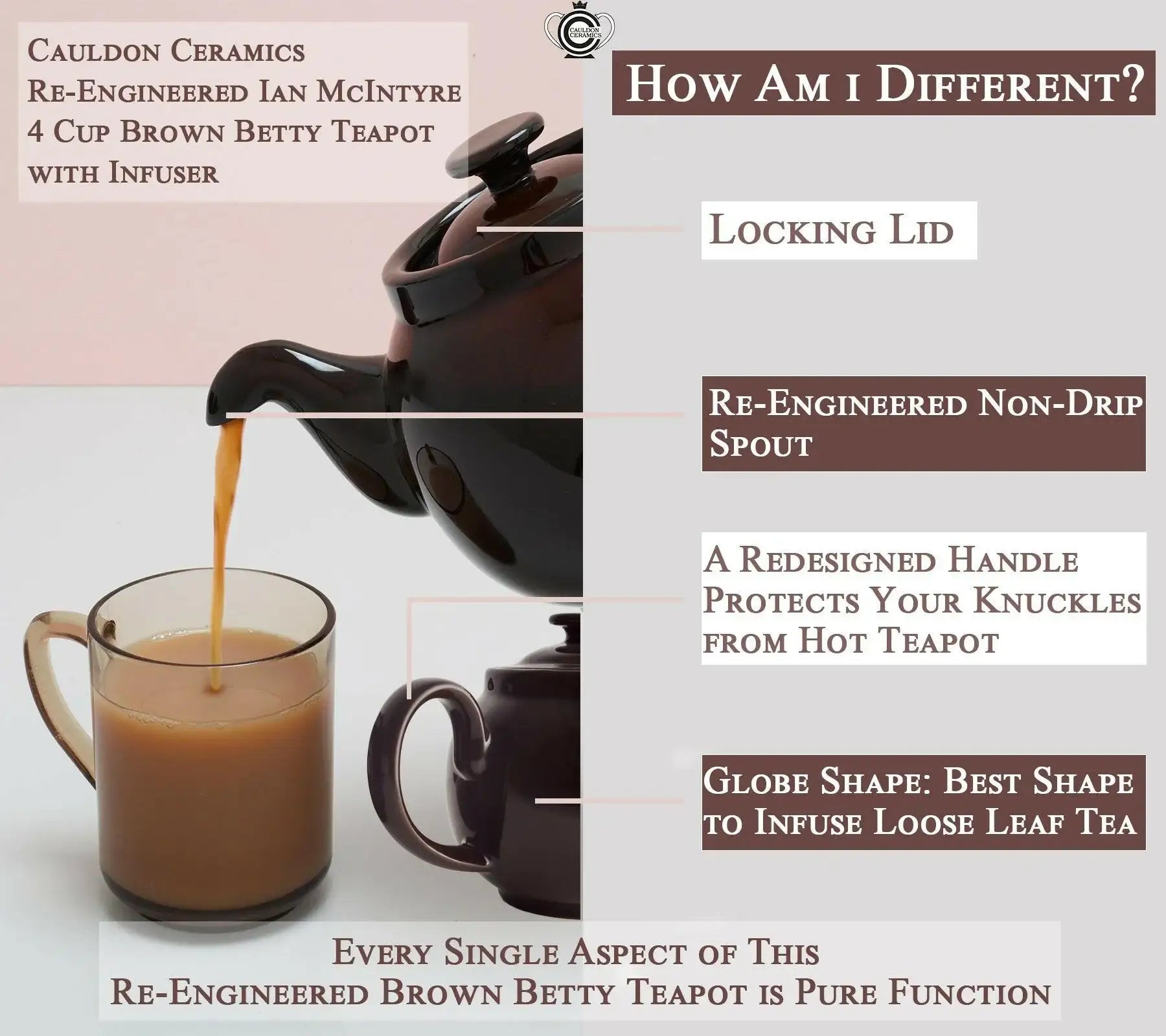 Cauldon Ceramics Limited Edition Ian Mcintyre Brown Betty 4 Cup Teapot With Infuser - British Food Supplies