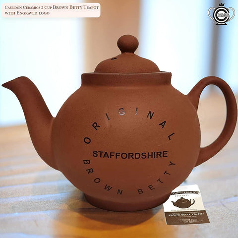 Cauldon Ceramics Traditional Handmade 2 Cup Terracotta Teapot with Logo | Made with Staffordshire Red Clay