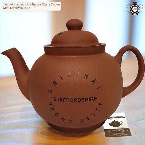 Cauldon Ceramics Traditional Handmade 4 Cup Terracotta Teapot with Logo | Made with Staffordshire Red Clay