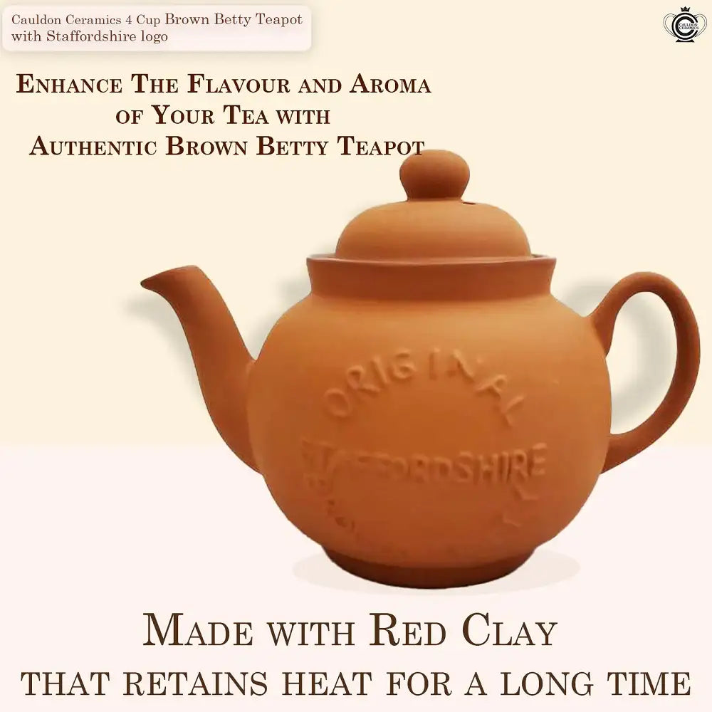 Cauldon Ceramics Classic Terracotta Teapot with Logo Hand Made 4 Cup British Food Supplies