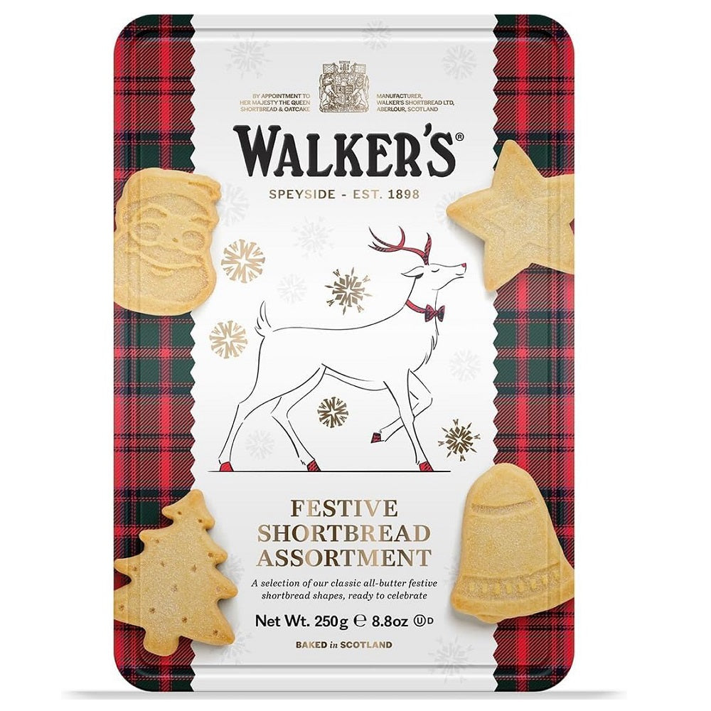 Walker's Pure Butter Shortbread Festive Shapes Reindeer Tin 250g