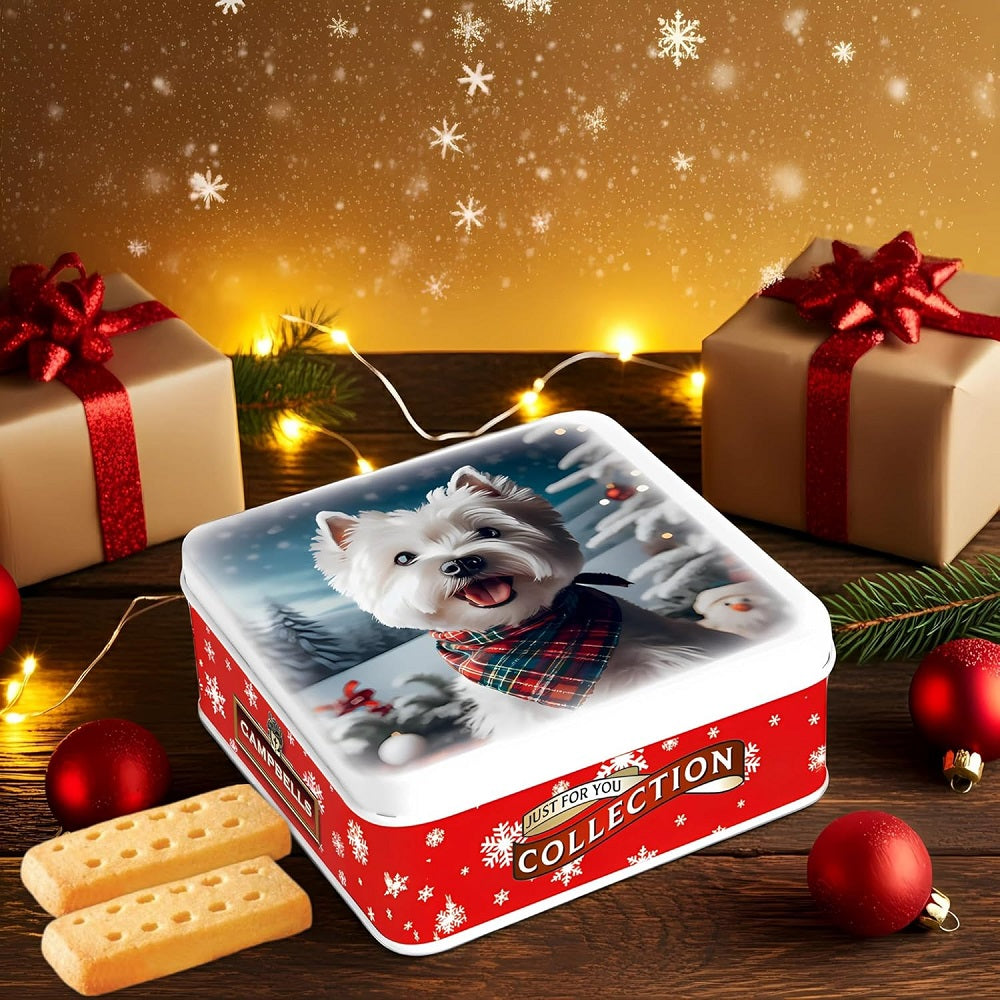 Campbells Shortbreads Westie with Tartan Neckerchief Tin 90g