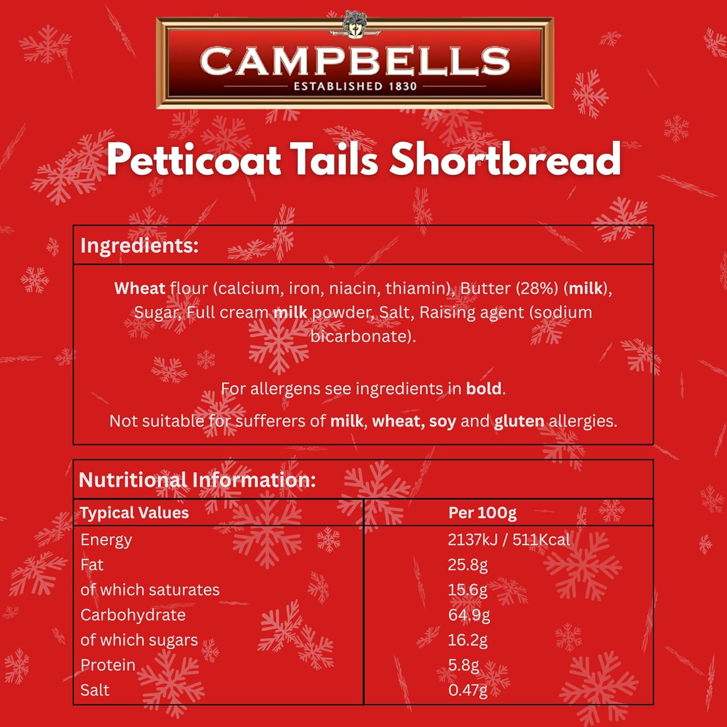 Campbells Shortbreads Santa & Rudolph Tin (Petticoat Tails) 115g